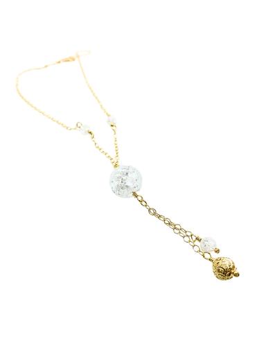 collier artisanal argent plaqué or vermeil avec véritables perles de cristal de roche
