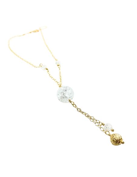 collier artisanal argent plaqué or vermeil avec véritables perles de cristal de roche