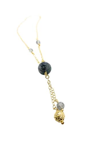 collier artisanal argent vermeil avec pierres fines de quartz gris collection Ysaline de chez Just'In jewels