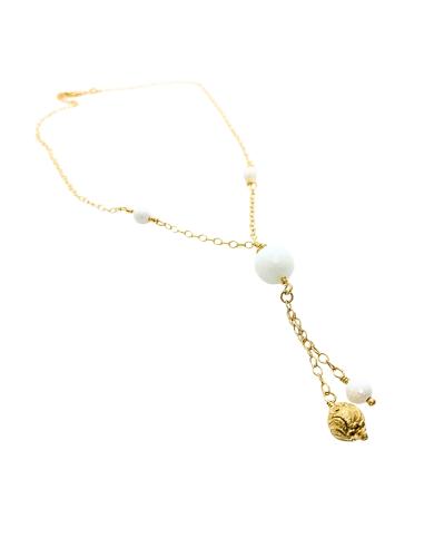 collier artisanal argent plaqué or vermeil avec véritables pierres fines d'agate blanche collection Ysaline de Just'In Jewels