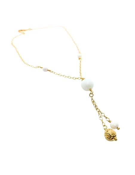 collier artisanal argent plaqué or vermeil avec véritables pierres fines d'agate blanche collection Ysaline de Just'In Jewels