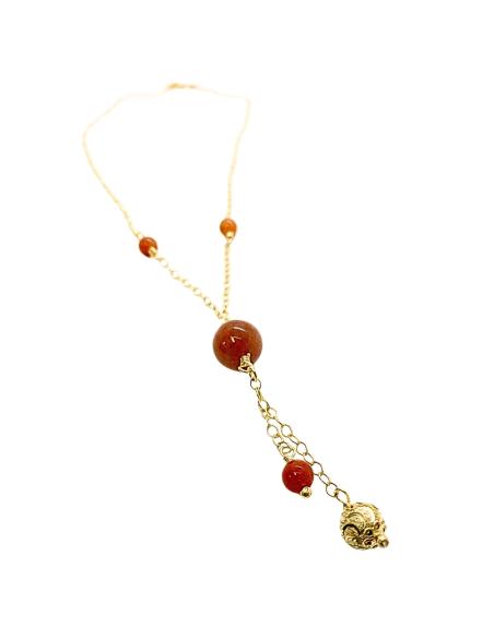 collier argent plaqué or vermeil pour femme avec pierres fines naturelles de jade orange collection ysaline de Just'In Jewels
