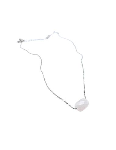 collier artisanal argent rhodié avec pierre fine de quartz rose collection louane de just'in jewels