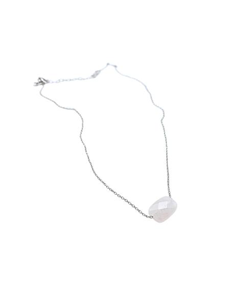 collier artisanal argent rhodié avec pierre fine de quartz rose collection louane de just'in jewels