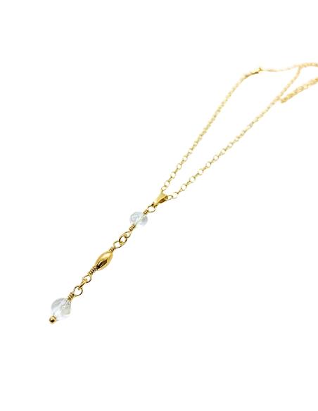 collier artisanal argent plaqué or vermeil avec pierres naturelles de cristal de roche collection Hélina de Just'in Jewels