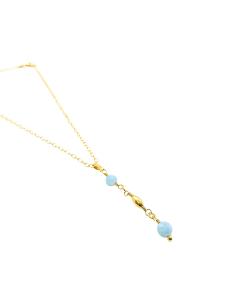 collier artisanal en argent plaqué or vermeil pour femme avec 2 pierres naturelles d'aigue marine