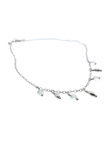 collier artisanal argent rhodié antiallergique pour femme avec pierres véritables de cristal de roche