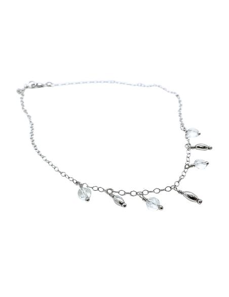 collier artisanal argent rhodié antiallergique pour femme avec pierres véritables de cristal de roche