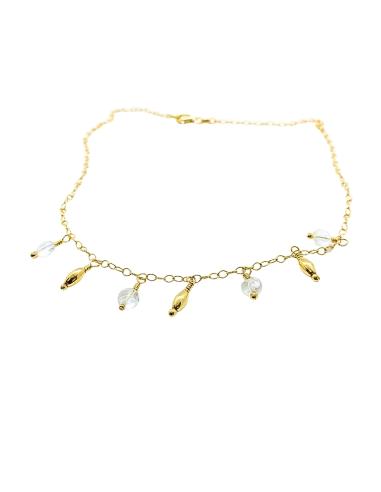 collier artisanal argent plaqué or vermeil avec pierres fines de cristal de roche collection helina de chez just'in jewels