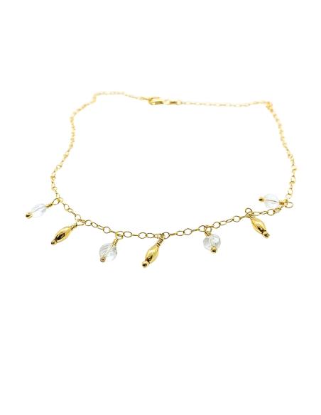 collier artisanal argent plaqué or vermeil avec pierres fines de cristal de roche collection helina de chez just'in jewels