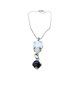 collier artisanal argent rhodié antiallergique pour femme avec véritable  péristérite et hypersthène 2