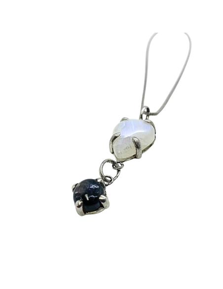 collier artisanal argent rhodié antiallergique pour femme avec véritable  péristérite et hypersthène