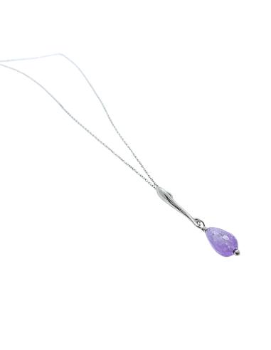 collier argent rhodié antiallergique pour femme avec goutte d'améthyste création just'in jewels
