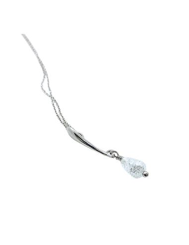 collier artisanal argent rhodié antiallergique pour femme avec briolet de cristal craquelé.