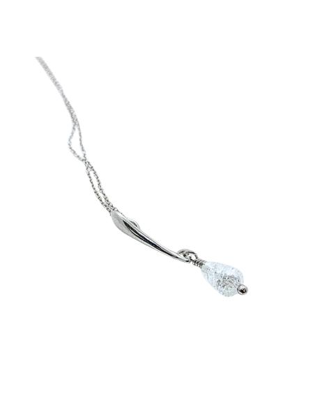 collier artisanal argent rhodié antiallergique pour femme avec briolet de cristal craquelé.