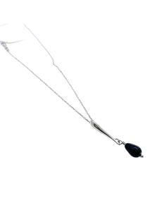 collier artisanal argent rhodié antiallergique pour femme avec goutte d'agate noire création Just'in jewels