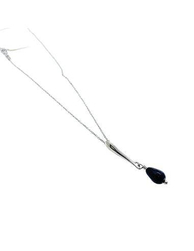 collier artisanal argent rhodié antiallergique pour femme avec goutte d'agate noire création Just'in jewels
