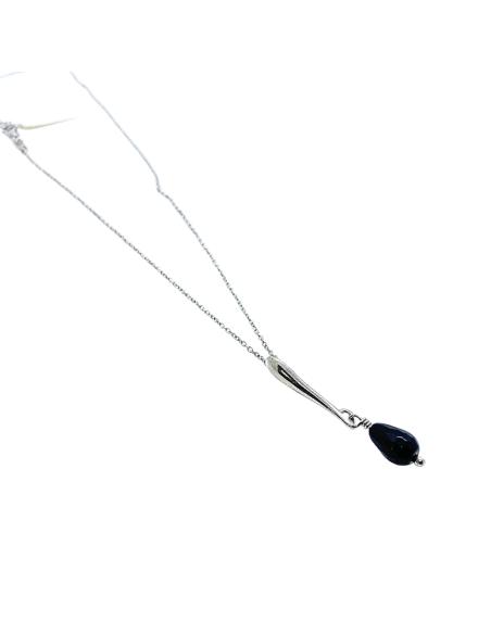 collier artisanal argent rhodié antiallergique pour femme avec goutte d'agate noire création Just'in jewels