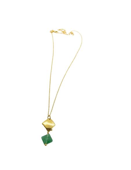 collier artisanal en argent plaqué or vermeil avec véritable pierre fine d'aventurine collection LOLA de chez Just'in Jewels