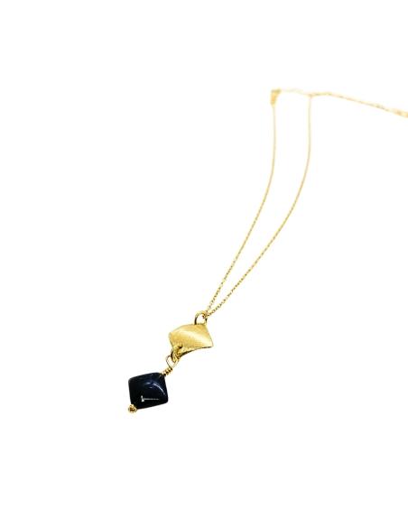 collier artisanal en argent plaqué or vermeil collection lola avec agate noire création Just'in Jewels
