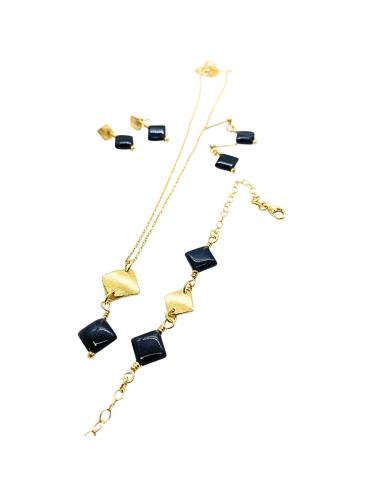 Collier artisanal argent vermeil agate noire LOLA