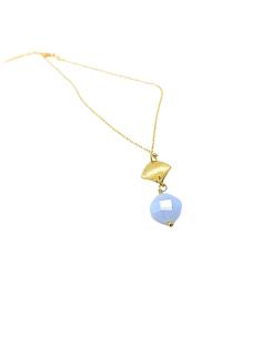 collier artisanal argent plaqué or avec véritable calcédoine bleue collection lola de chez Just'in jewels