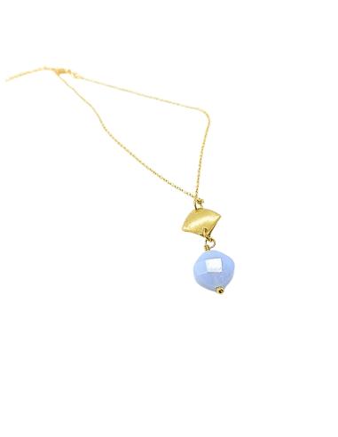 collier artisanal argent plaqué or avec véritable calcédoine bleue collection lola de chez Just'in jewels