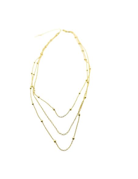 collier argent plaqué or vermeil avec 3 chaines dont 2 avec boules argent collection loulou de chez just'in jewels