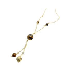 collier artisanal argent plaqué or vermeil collection Ysaline avec véritable oeil de tigre création Just'In Jewels