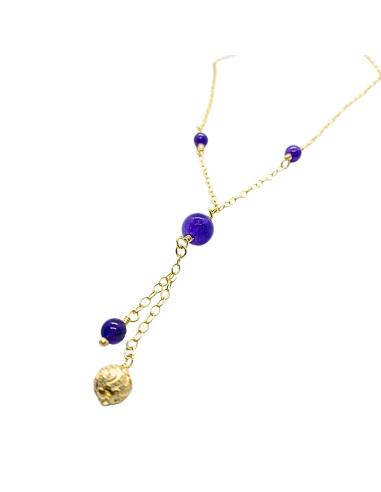 collier artisanal argent plaqué or vermeil collection Ysaline avec pierre fine d'améthyste création Just'in jewels