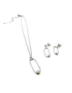 collier artisanal argent rhodié antiallergique pendentif ovale avec 1 perle disco création Just'In Jewels 2