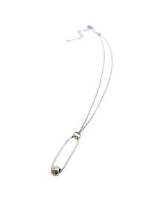 collier artisanal argent rhodié antiallergique pendentif ovale avec 1 perle disco création Just'In Jewels