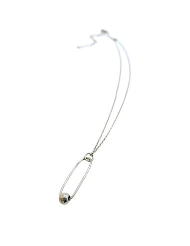 collier artisanal argent rhodié antiallergique pendentif ovale avec 1 perle disco création Just'In Jewels