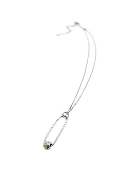 collier artisanal argent rhodié antiallergique pendentif ovale avec 1 perle disco création Just'In Jewels