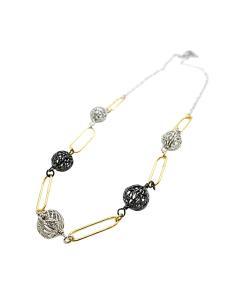 Collier argent artisanal combinant des perles louise rhodiées ou plaquées ruthénium et des anneaux ovales vermeil