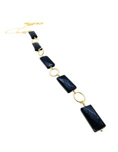 collier cravate avec agate noire en argent plaqué or vermeil
