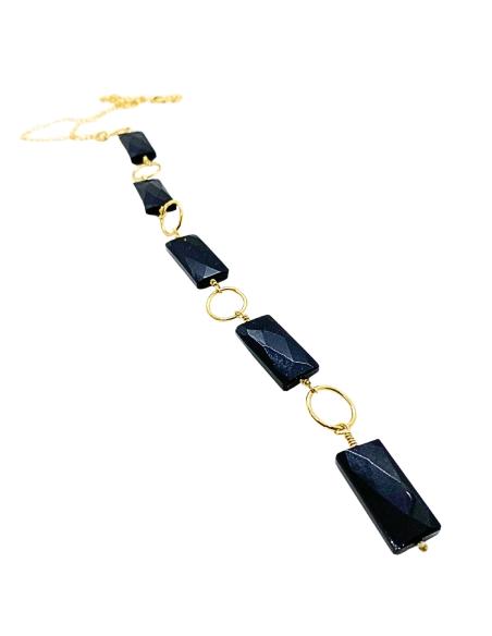 collier cravate avec agate noire en argent plaqué or vermeil