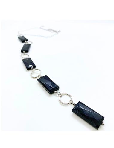 collier cravate artisanal pour femme argent rhodié et agate noire création just'in jewels
