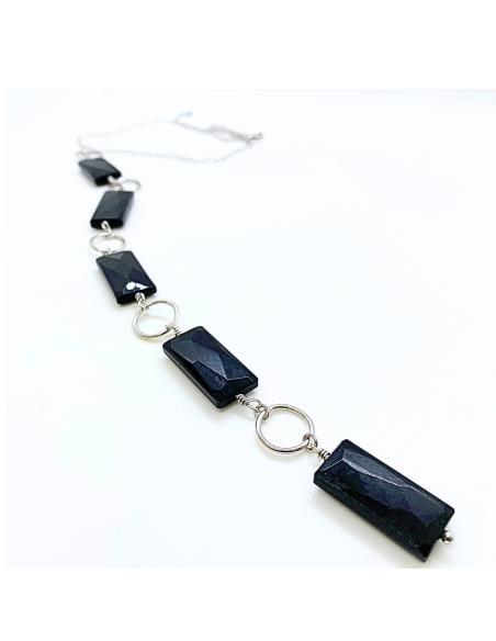 collier cravate artisanal pour femme argent rhodié et agate noire création just'in jewels
