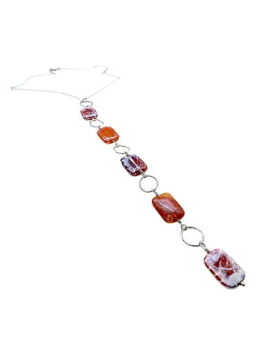 collier artisanal argent cravate  avec 5 pierres rectangulaires de cornaline création pour femme de Just'in jewels