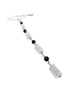 collier artisanal en argent plaqué or vermeil avec véritables pierres de cristal de roche et d'agate noire