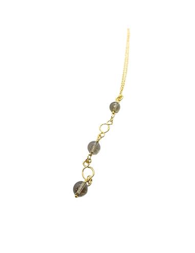 collier artisanal argent plaqué or vermeil avec perles lisses de quartz fumé collection charlotte de chez Just'inJewels