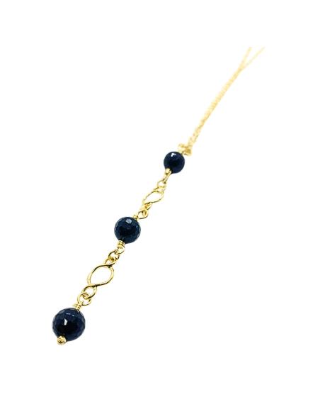 collier artisanal argent plaqué or vermeil avec pierres fines d'agate noires collection charlotte de chez Just'in jewels