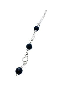 collier artisanal rhodié antiallergique avec pierres fines d'agate noire, collection charlotte de chez Just'In jewels