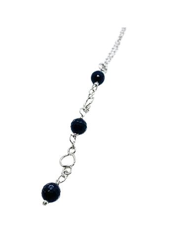 collier artisanal rhodié antiallergique avec pierres fines d'agate noire, collection charlotte de chez Just'In jewels