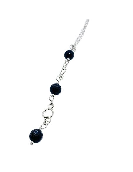collier artisanal rhodié antiallergique avec pierres fines d'agate noire, collection charlotte de chez Just'In jewels