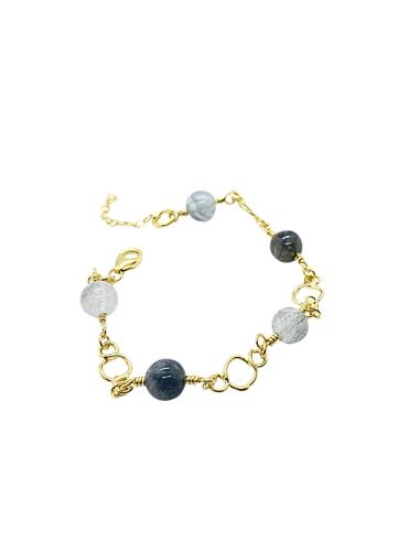 bracelet argent plaqué or vermeil pour femme avec perles de véritables quartz gris collection Charlotte de chez Just'in jewels