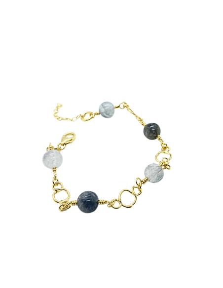 bracelet argent plaqué or vermeil pour femme avec perles de véritables quartz gris collection Charlotte de chez Just'in jewels