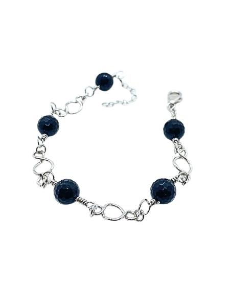 bracelet argent rhodié antiallergique collection Charlotte avec agates noires facettées création Just'In Jewels