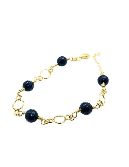 bracelet argent plaqué or vermeil collection Charlotte avec agates noires création Just'In Jewels